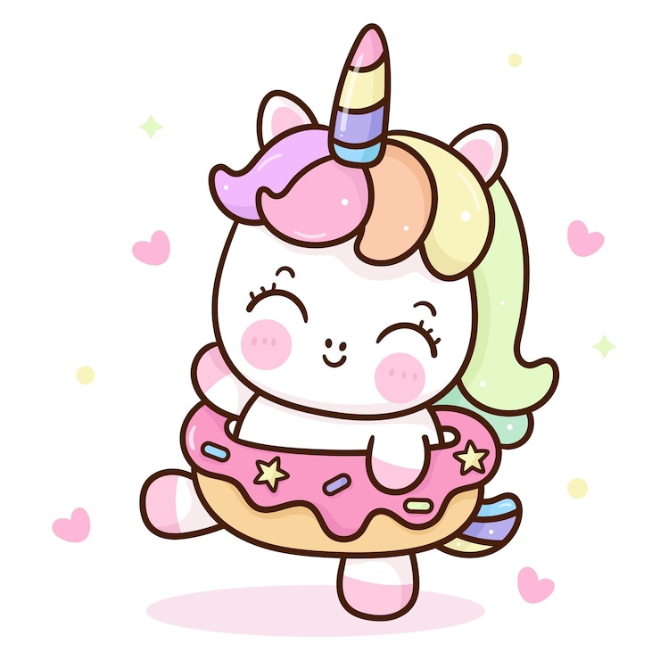 Vector cute unicorn donut pony cartoon kawaii illustration