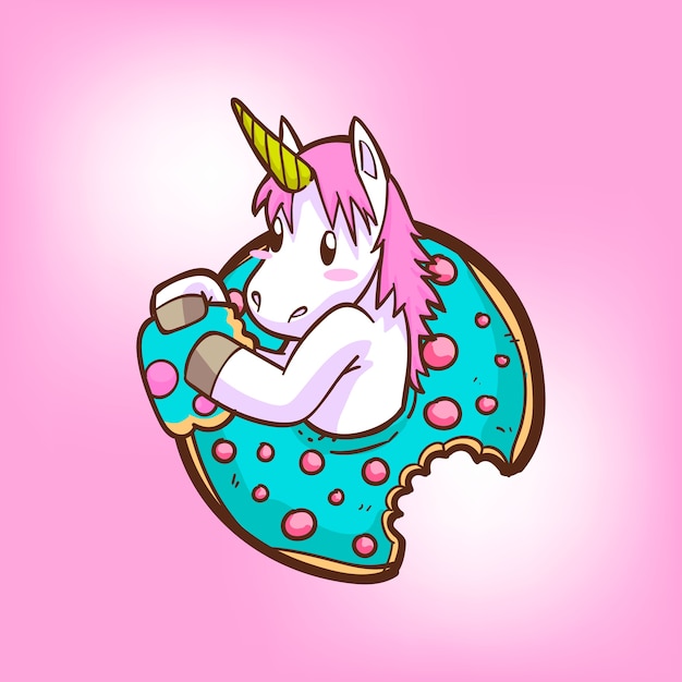 Vector cute unicorn and donuts