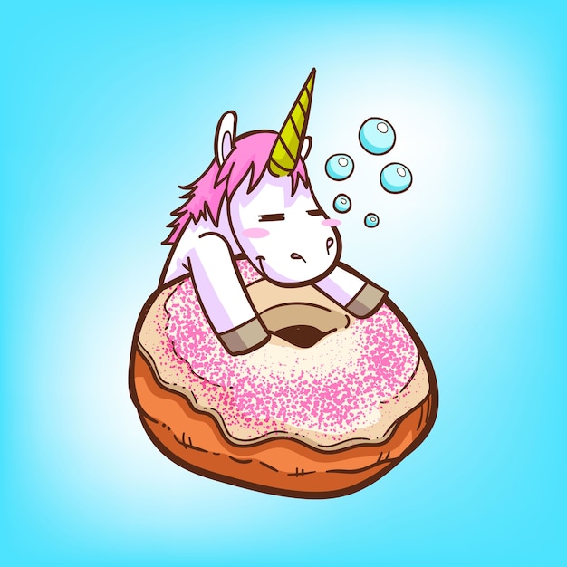 Vector cute unicorn and donuts