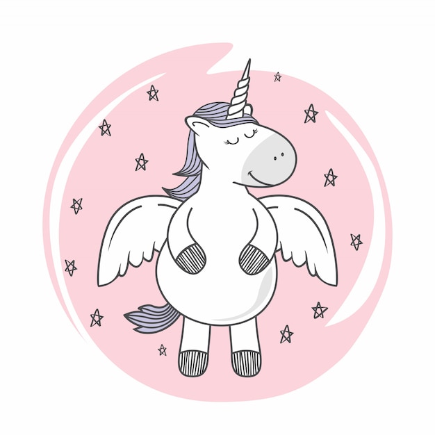 Simpatico unicorno doodle cartoon pegasus