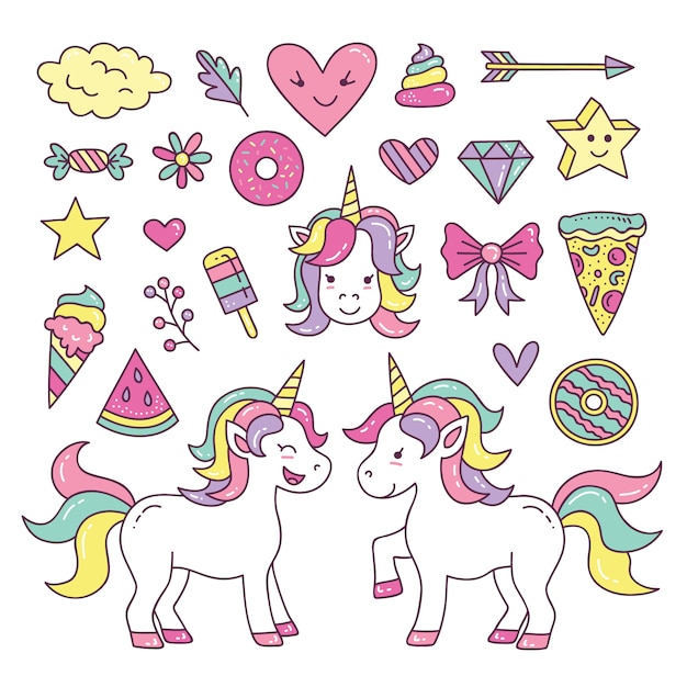 Vettore collezione cute unicorn element