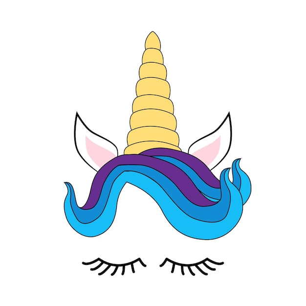 Cute unicorn face with pastel rainbow flowers isolated