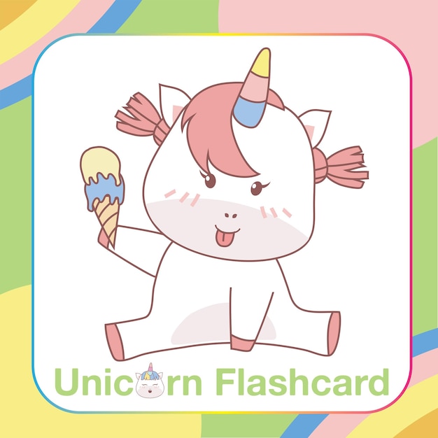 Cute unicorn flashcard for children. ready to print. printable game card. vector file.