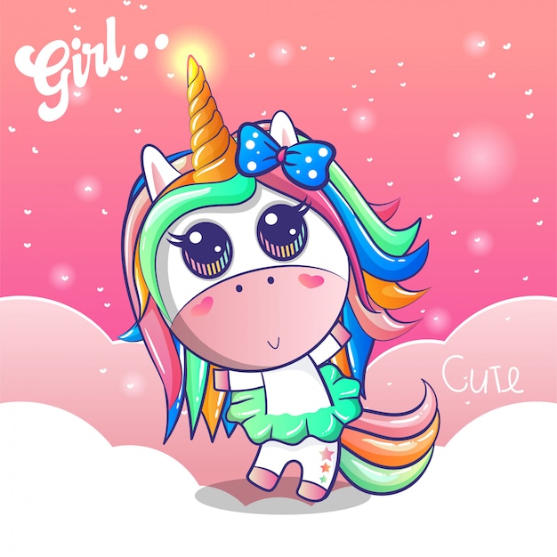 Cute unicorn girl with a pink background