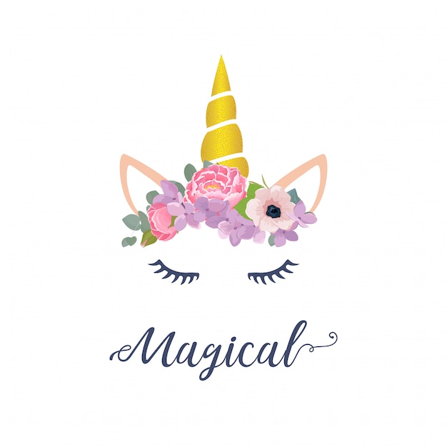 Cute unicorn graphic with flower wreath