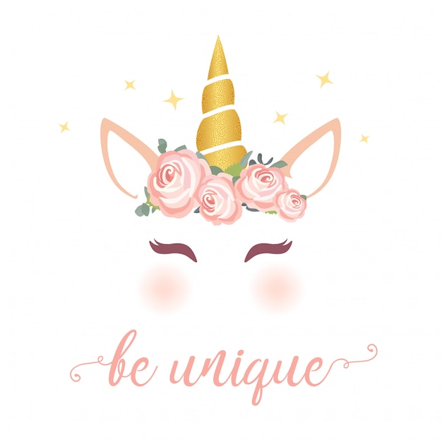 Cute unicorn graphic with flower wreath