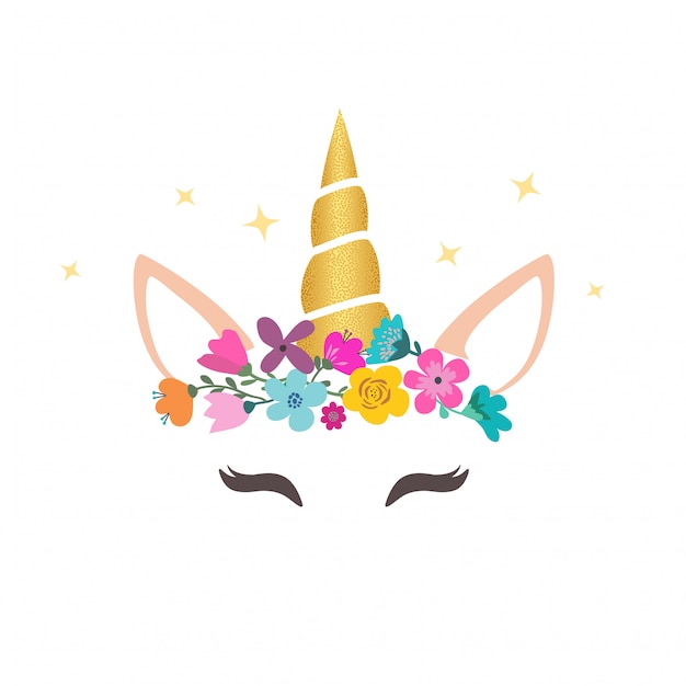 Vector cute unicorn graphic with flower wreath