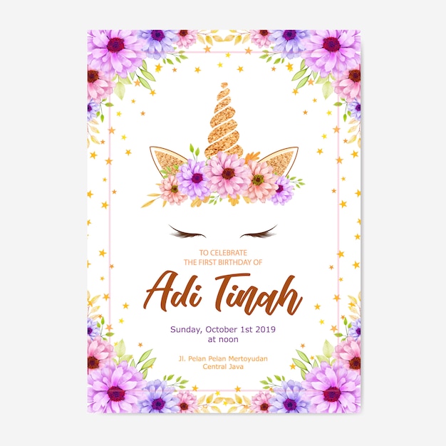 Cute unicorn graphic with flower wreath