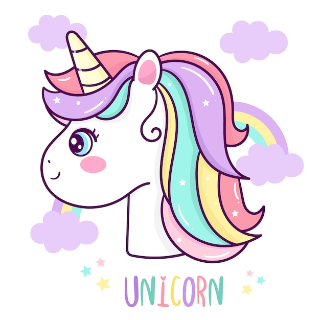 Cute unicorn head vector with rainbow cartoon