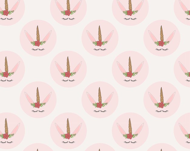 Cute unicorn head with floral seamless pattern icon