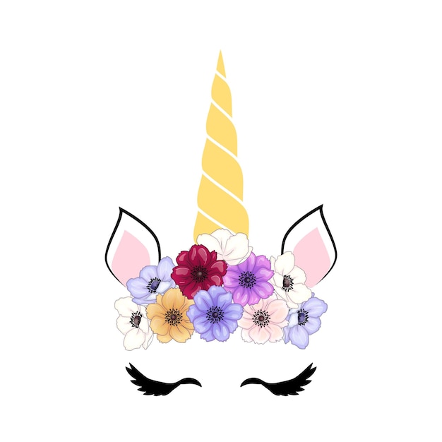 Vector cute unicorn head with flower crown