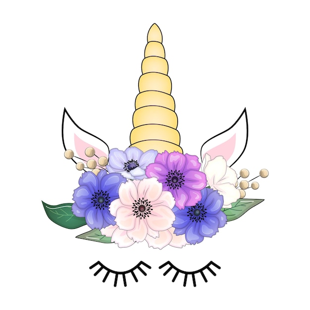 Cute unicorn head with flower crown