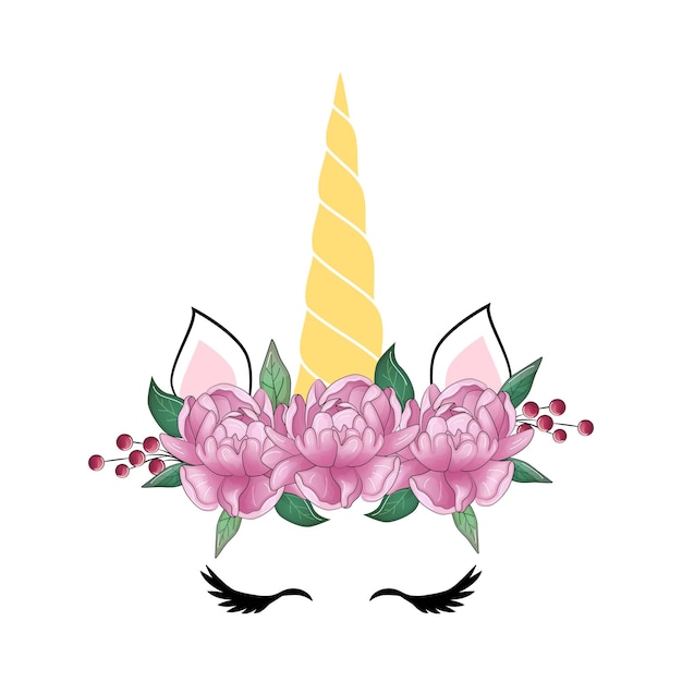 Vector cute unicorn head with flower crown