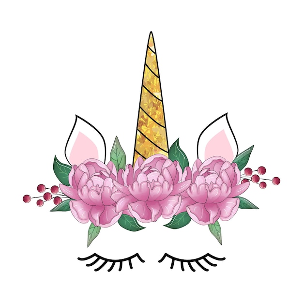 Premium Vector | Cute unicorn head with flower crown