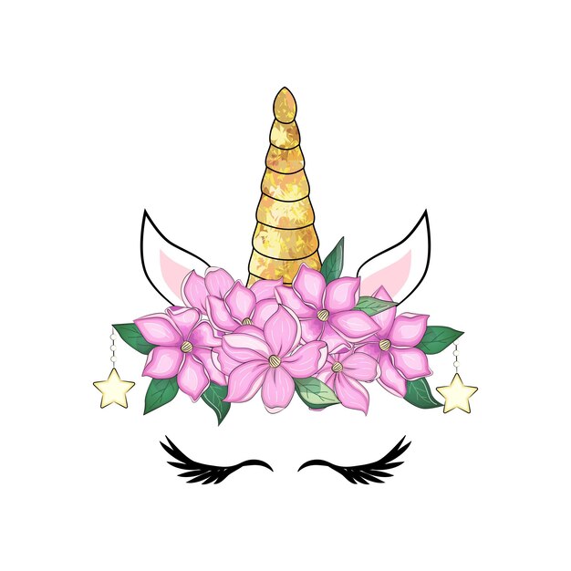 Cute unicorn head with flower crown