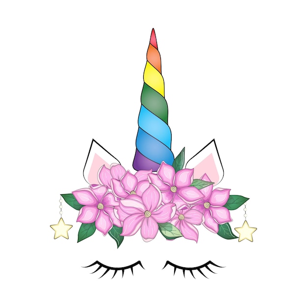 Vector cute unicorn head with flower crown