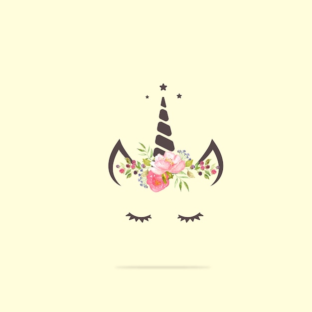 Vector cute unicorn head with flower