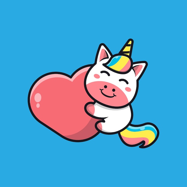 cute unicorn holding heart cartoon icon illustration