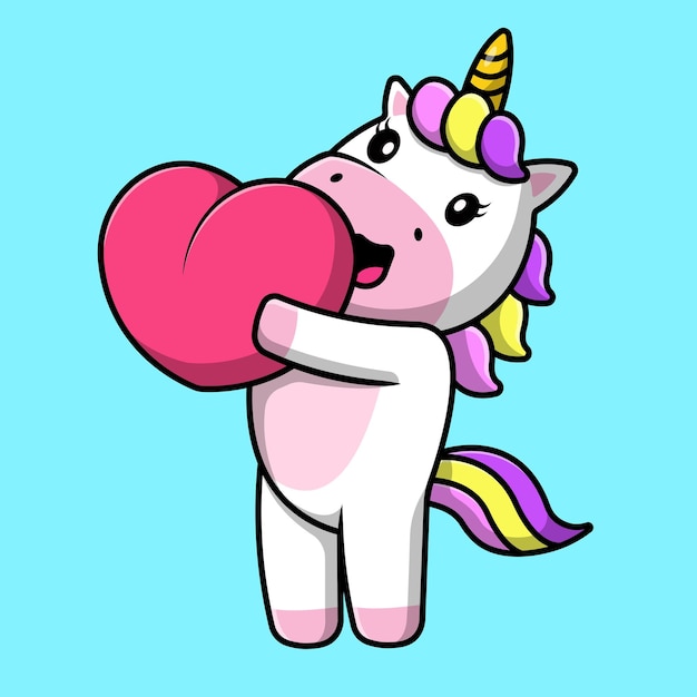 cute unicorn holding heart love cartoon vector icon illustration