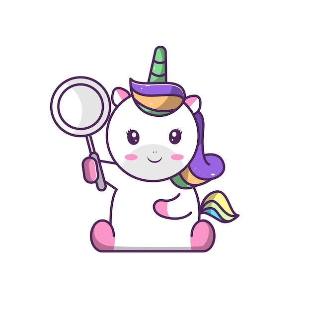 cute unicorn holding a magnifying glass