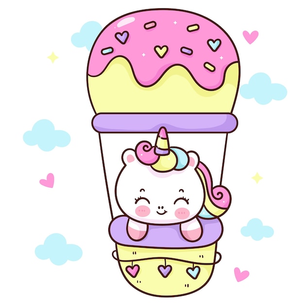 Vector cute unicorn on ice cream balloon