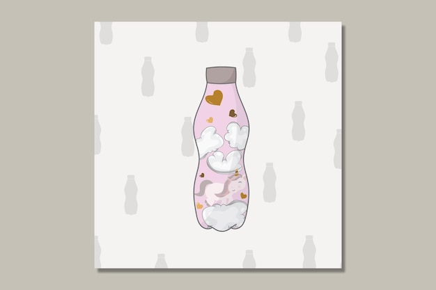 Милый единорог в иллюстрации шаржа бутылки