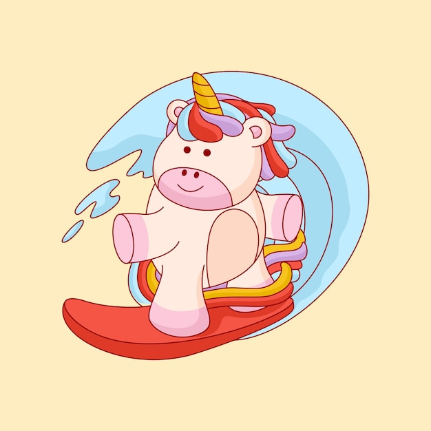 Cute unicorn launch with rocket cartoon vector illustration