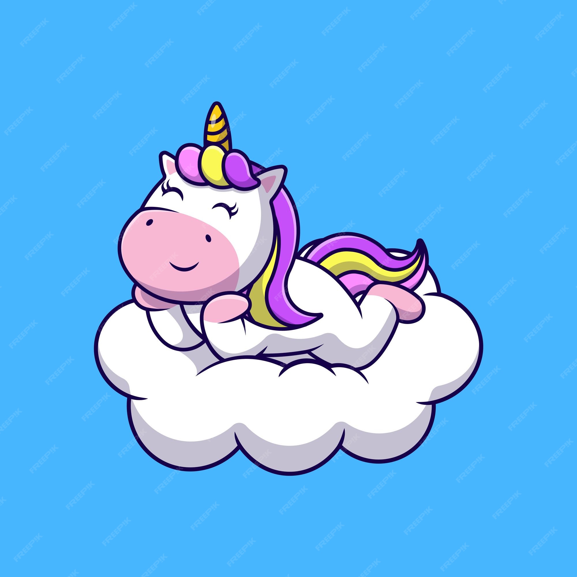 Premium Vector | Cute unicorn lay on cloud cartoon vector icons ...