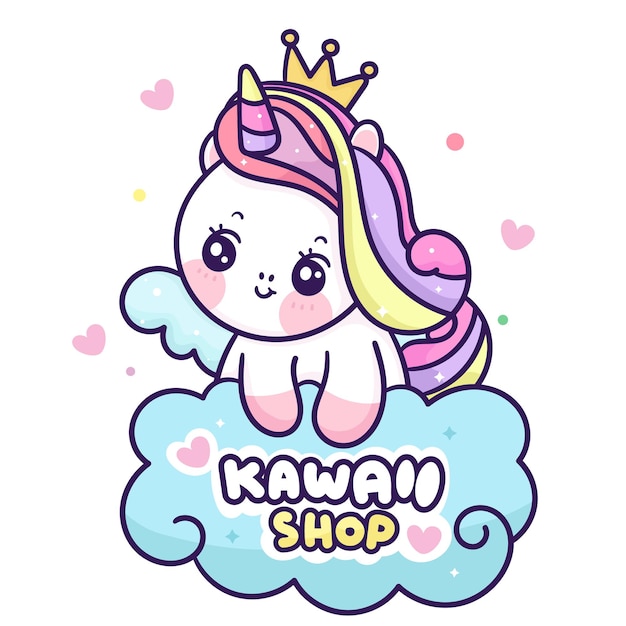 Cute unicorn logo princess pegasus cartoon kawaii animal