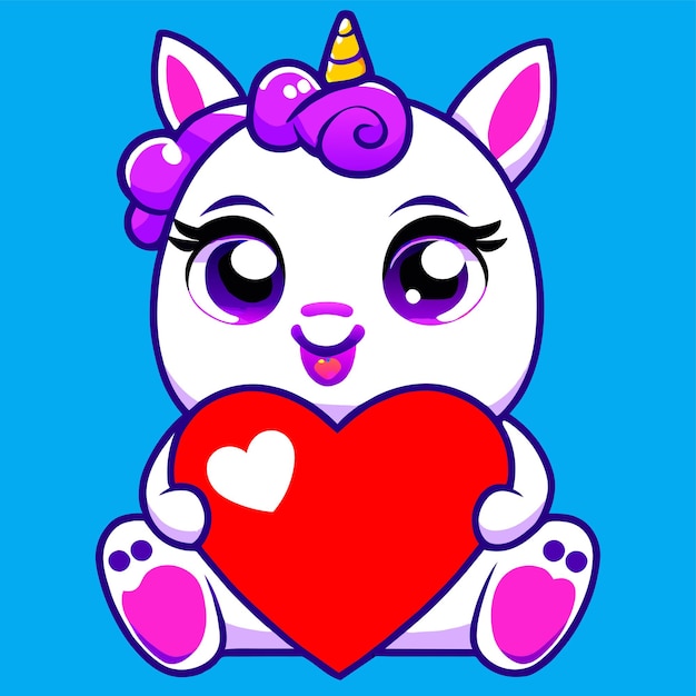 Vector cute unicorn love heart hand drawn flat stylish cartoon sticker icon concept isolated illustration