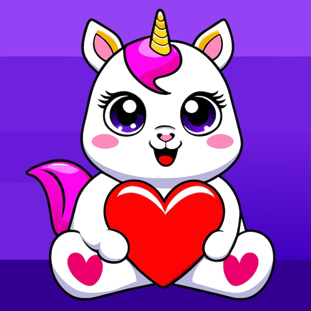 Cute unicorn love heart hand drawn flat stylish cartoon sticker icon concept isolated illustration