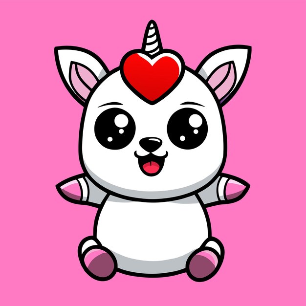 Cute unicorn love heart hand drawn flat stylish cartoon sticker icon concept isolated illustration