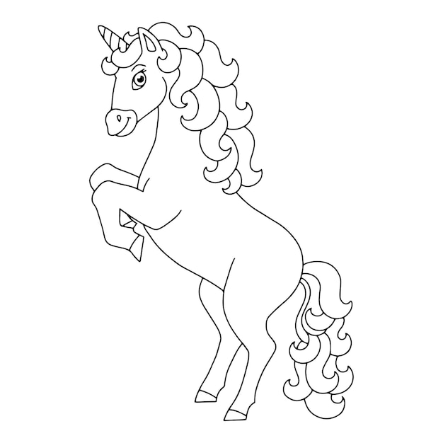 Cute unicorn Magic fairy horse Coloring book page for kids Cartoon style