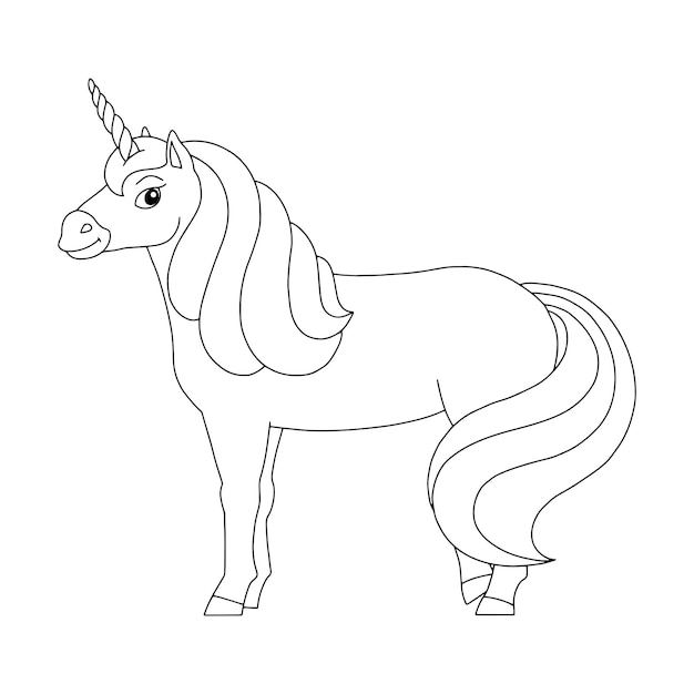 Cute unicorn Magic fairy horse Coloring book page for kids Cartoon style