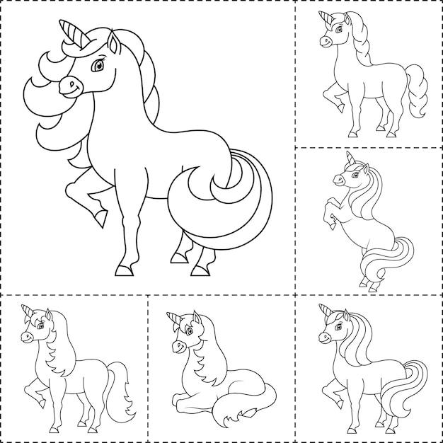 Unicorno carino cavallo magico fata pagina del libro da colorare per bambini