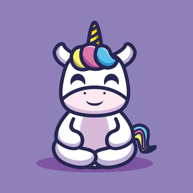 Cute unicorn do meditation premium vector