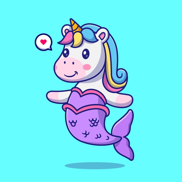 Cute unicorn mermaid cartoon vector icon illustration animal holiday icon concept isolated vector