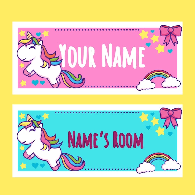 Vector cute unicorn name sign for kid, fit for name tag or room sign for kid's room