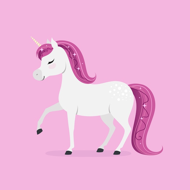 Cute unicorn on pink background.