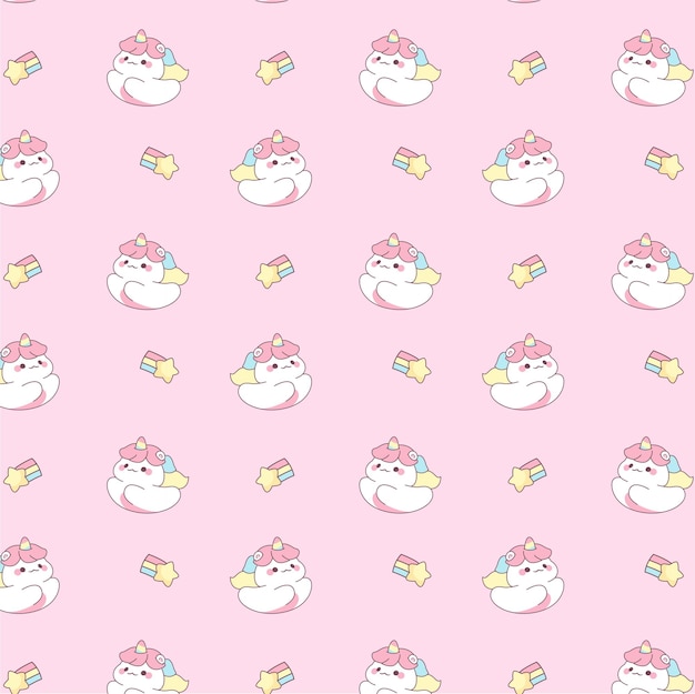 Vector cute unicorn pink pastel girl seamless pattern