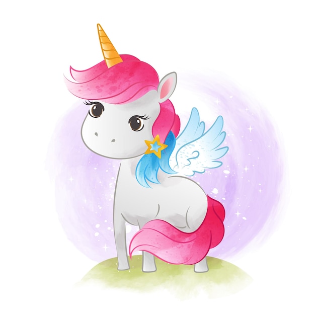 Cute unicorn pony watercolor