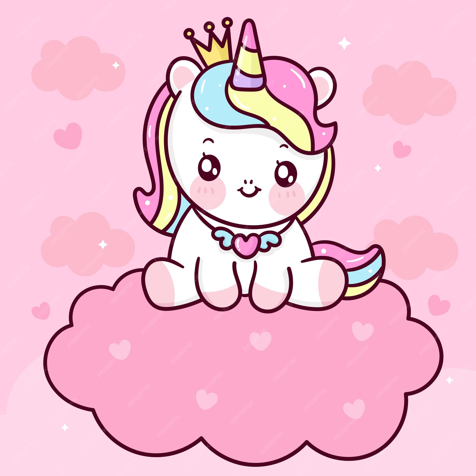 Premium Vector | Cute unicorn princess cartoon sit on cloud kawaii animal Premium Vector | Cute unicorn princess cartoon sit on cloud kawaii animal