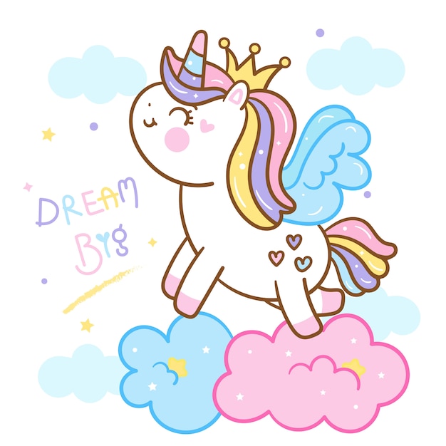 Cute unicorn princess vector on cloud