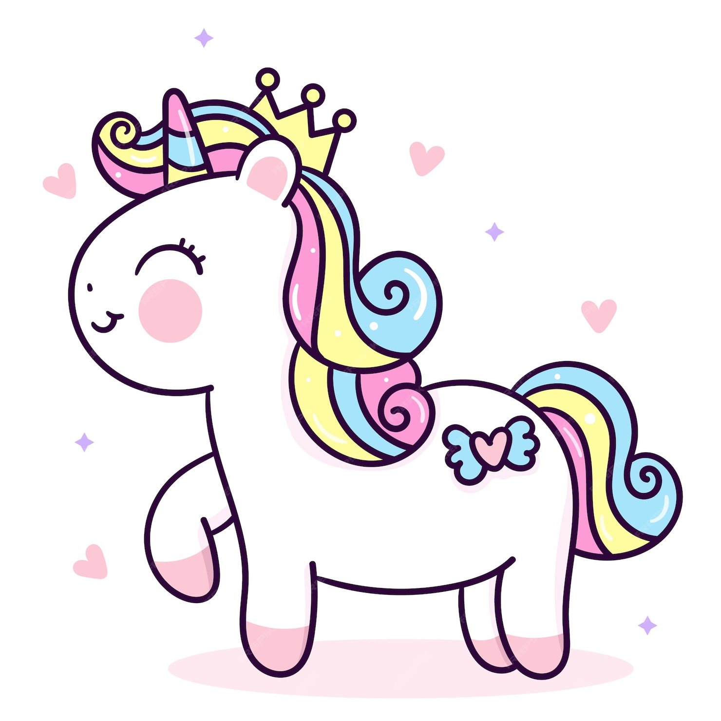 Premium Vector Cute Unicorn Princess Vector Kawaii Animal Hand Drawn