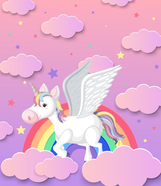 Vector cute unicorn and rainbow background