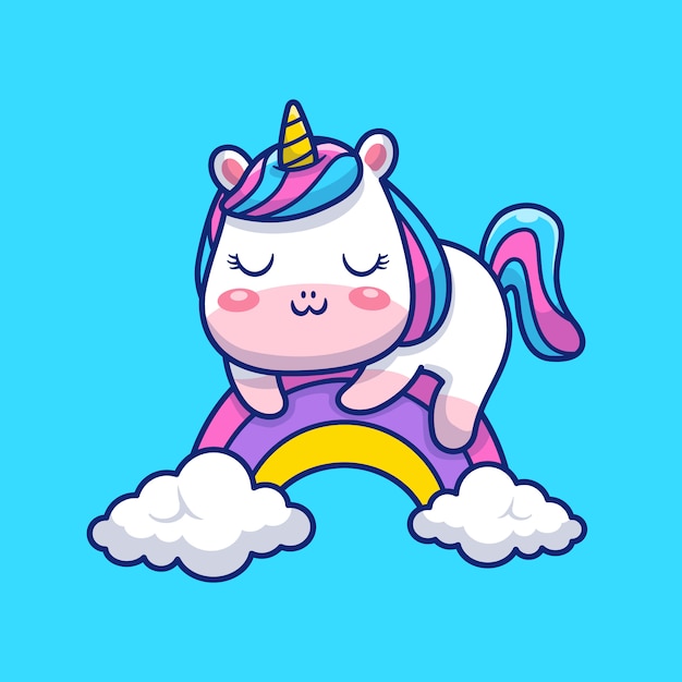 Cute Unicorn Rainbow  Illustration. Unicorn Mascot Cartoon Character. Animal  Concept Isolated