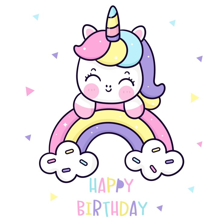 Vector cute unicorn rainbow and sprinkler cloud kawaii cartoon