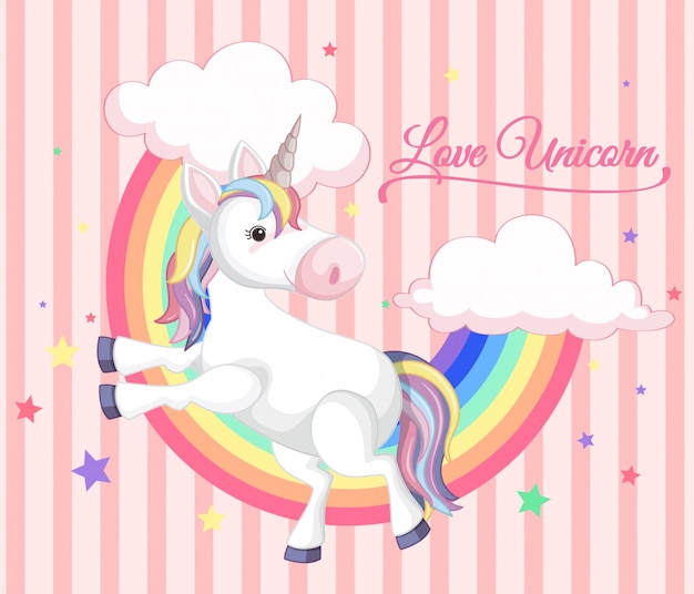 Unicorno carino sull'arcobaleno