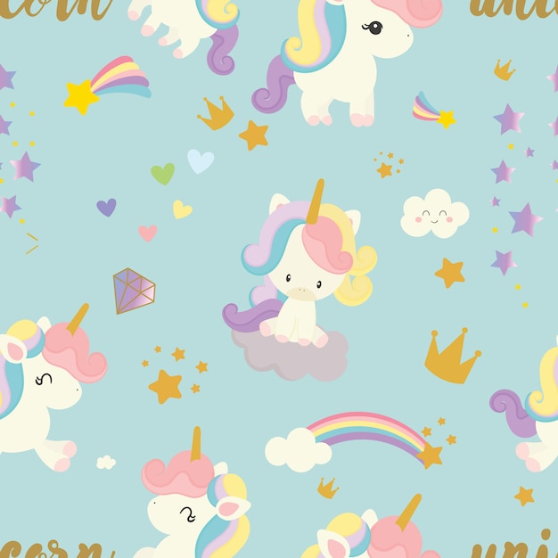 Cute unicorn seamless pattern background