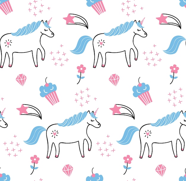 Vector cute unicorn seamless pattern